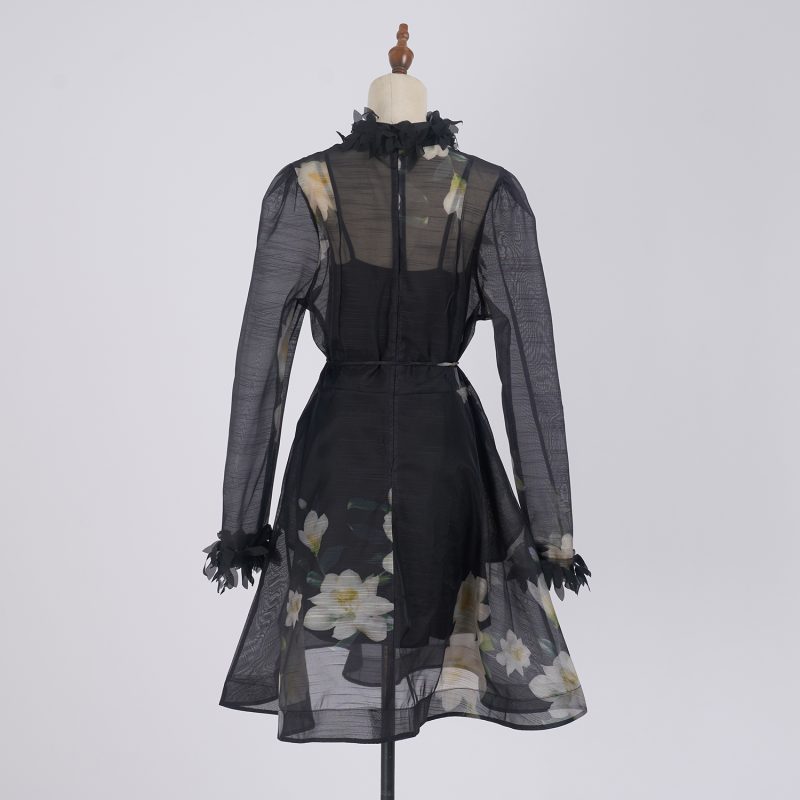 Three-Dimensional Floral Lace-Up Print Dress - Elegant & Sweet - Image 3