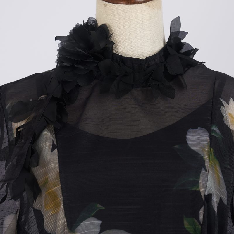 Three-Dimensional Floral Lace-Up Print Dress - Elegant & Sweet - Image 4