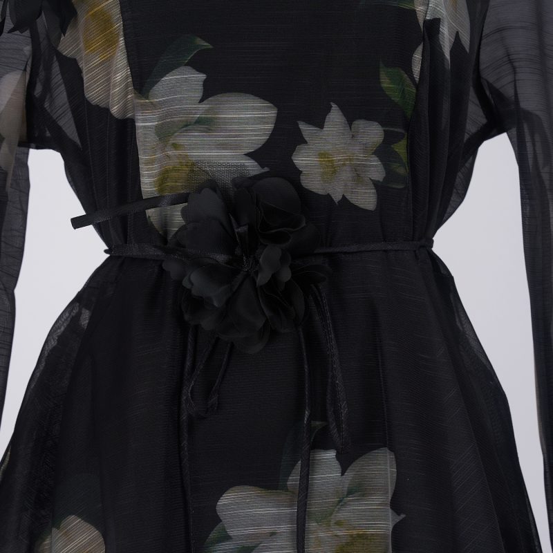 Three-Dimensional Floral Lace-Up Print Dress - Elegant & Sweet - Image 5