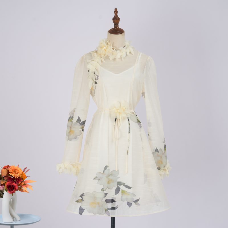 Three-Dimensional Floral Lace-Up Print Dress - Elegant & Sweet - Image 12