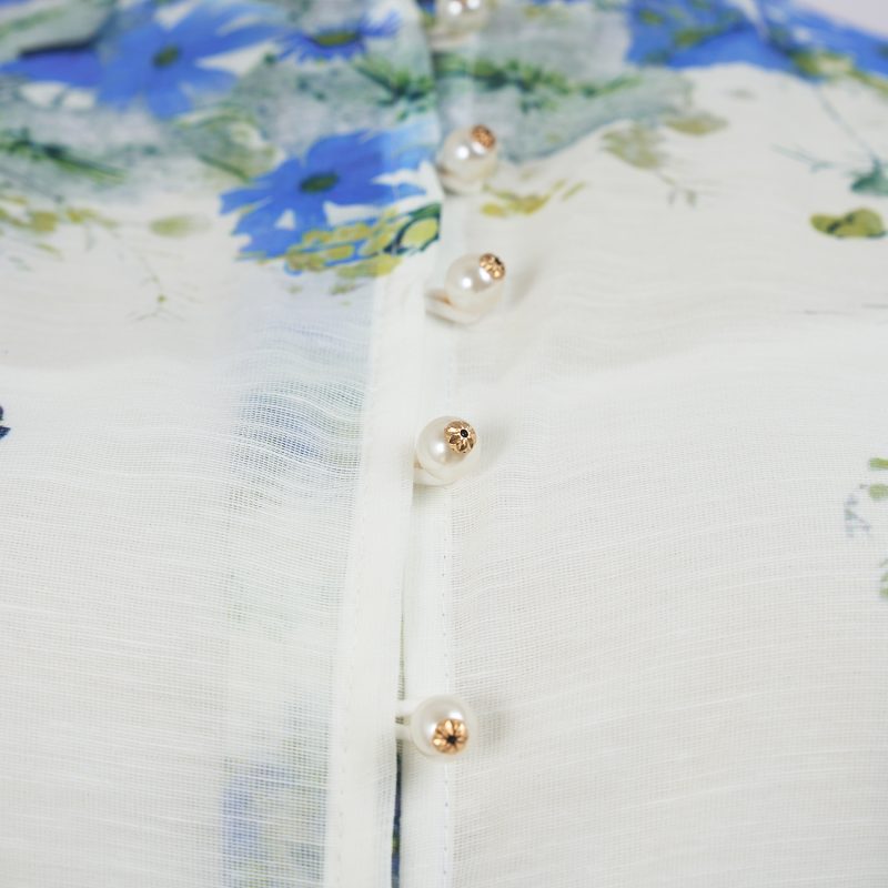 Single-Breasted Stand Collar Lantern Sleeve Printed Dress - Image 5