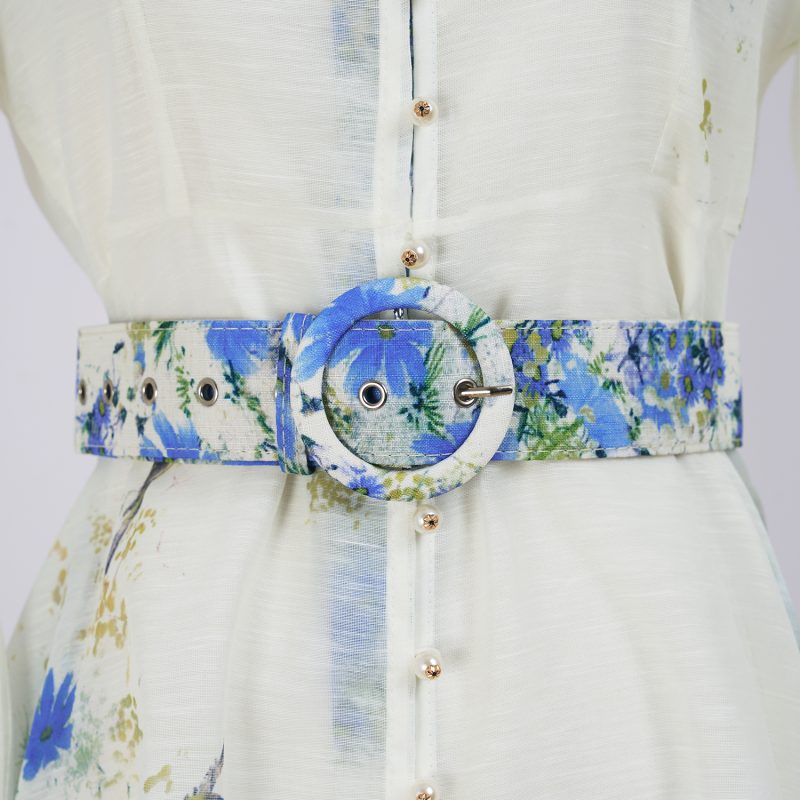 Single-Breasted Stand Collar Lantern Sleeve Printed Dress - Image 6
