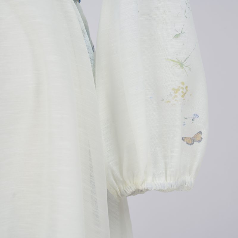 Single-Breasted Stand Collar Lantern Sleeve Printed Dress - Image 7