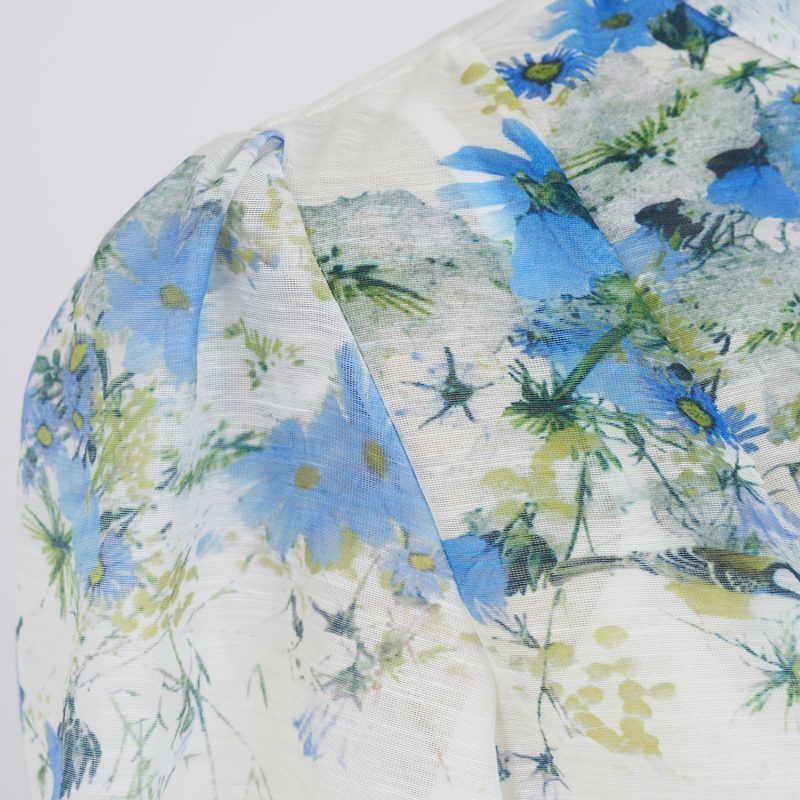Single-Breasted Stand Collar Lantern Sleeve Printed Dress - Image 11