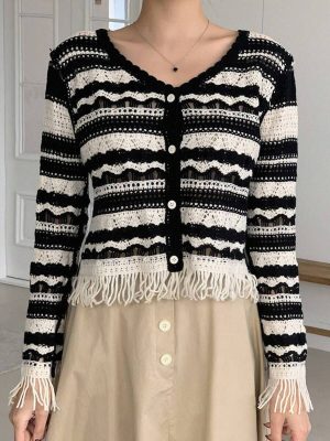 Women’s Spring Button Black and White Short Cardigans