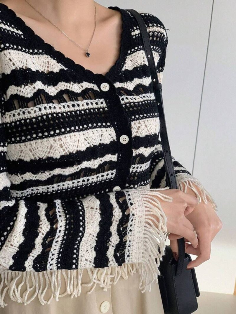Women’s Spring Button Black and White Short Cardigans - Image 3