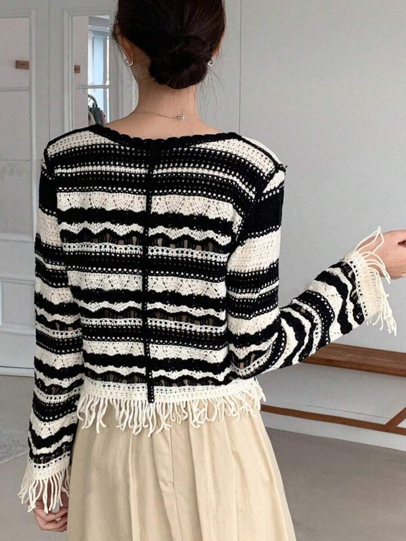 Women’s Spring Button Black and White Short Cardigans - Image 4