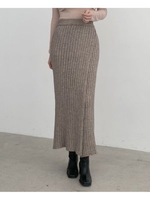 Autumn-Winter High-Waist Pencil Skirt – Slimming with Side Slit, Knitted Wool Dress