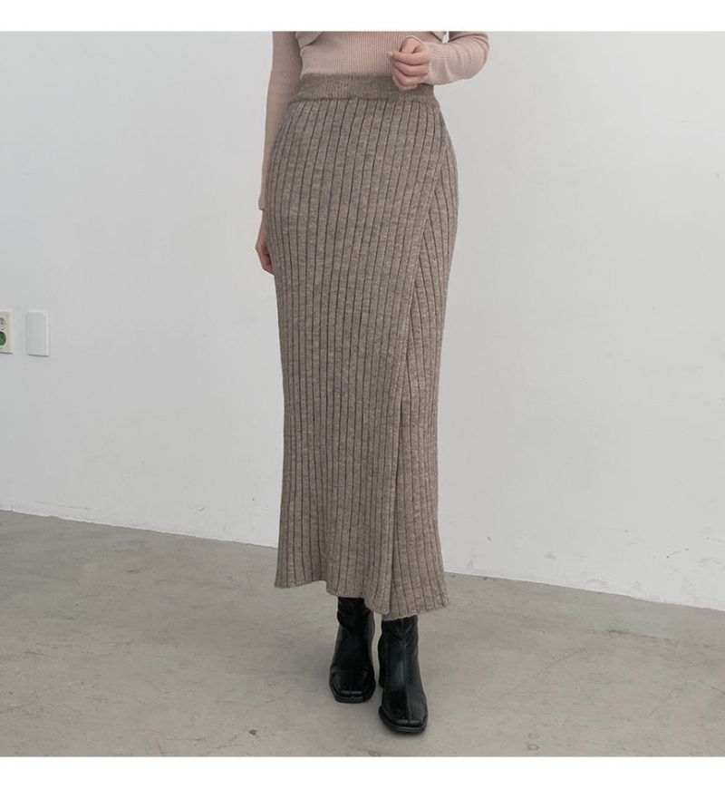 Autumn-Winter High-Waist Pencil Skirt - Slimming with Side Slit, Knitted Wool Dress
