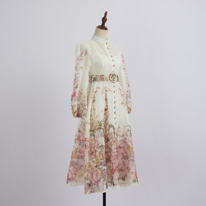 Printed Shirt Dress with Lantern Sleeves - High Waist & Elegant - Image 2