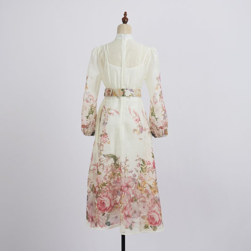 Printed Shirt Dress with Lantern Sleeves - High Waist & Elegant - Image 3
