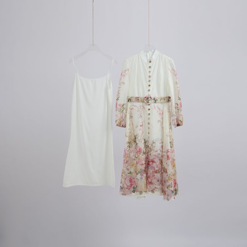 Printed Shirt Dress with Lantern Sleeves - High Waist & Elegant - Image 4