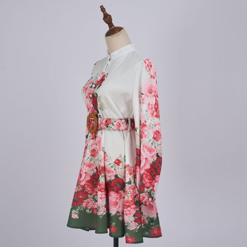 Waist Slimming Elegant Fashion Printed Long Sleeve Short Dress - Image 2