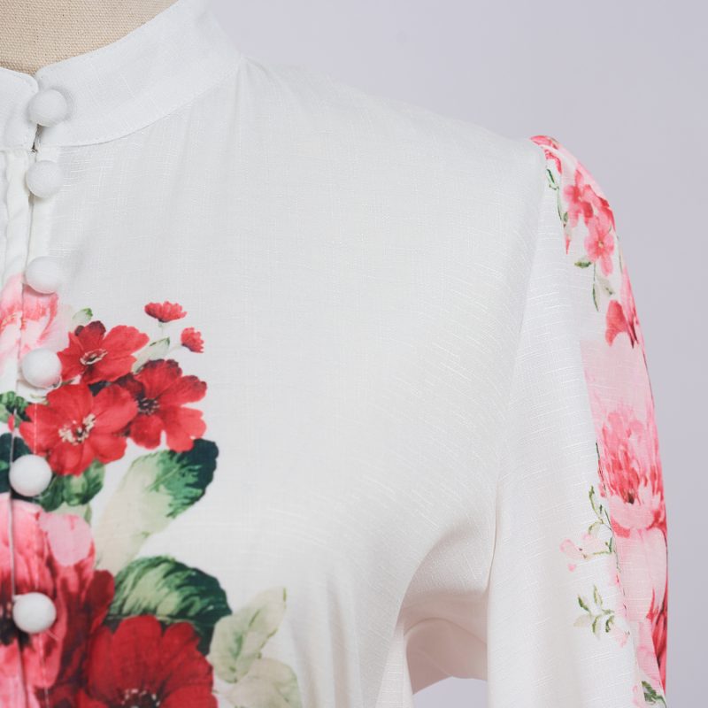Waist Slimming Elegant Fashion Printed Long Sleeve Short Dress - Image 5