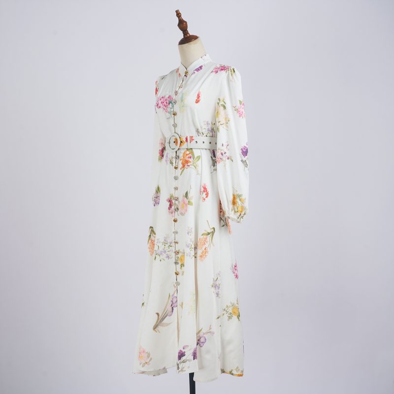 Spring Floral Long Sleeve Single-Breasted Dress with Belt - Image 2