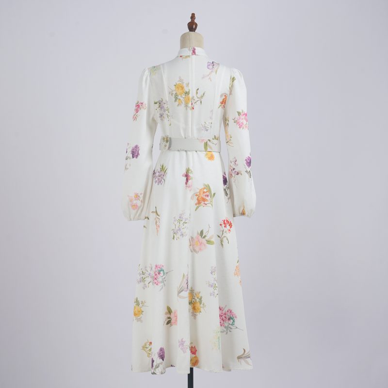 Spring Floral Long Sleeve Single-Breasted Dress with Belt - Image 3