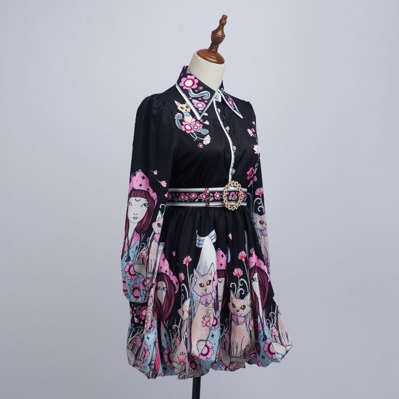 Women’s Spring Long Sleeve Floral Single Breasted Dress - Image 2