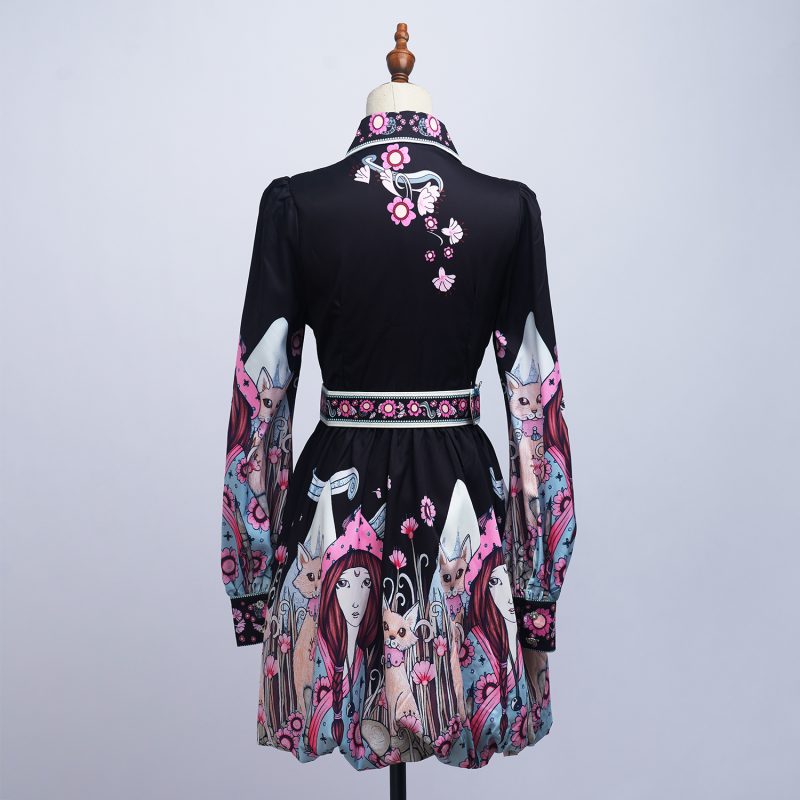 Women’s Spring Long Sleeve Floral Single Breasted Dress - Image 3