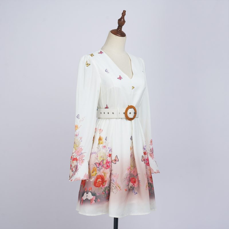 Spring Floral Long Sleeve Single-Breasted Dress - Image 2