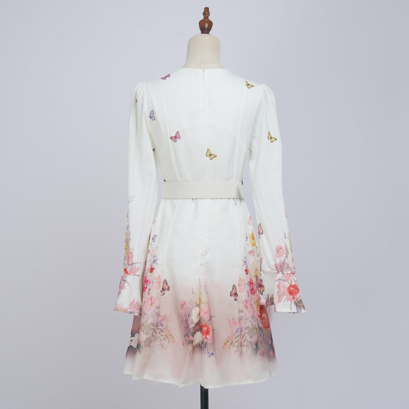 Spring Floral Long Sleeve Single-Breasted Dress - Image 3