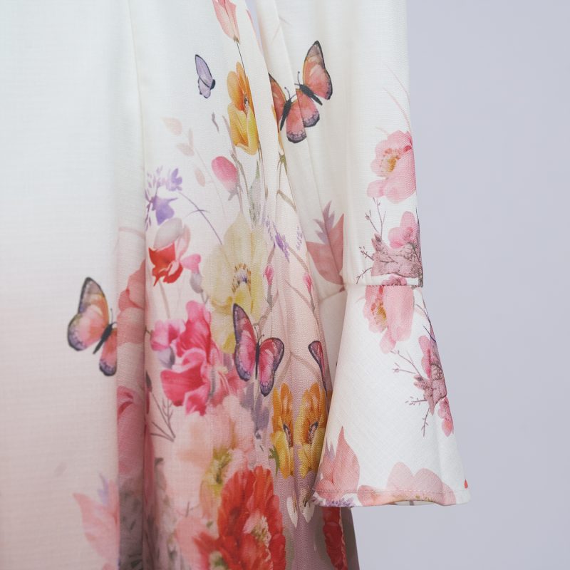 Spring Floral Long Sleeve Single-Breasted Dress - Image 7
