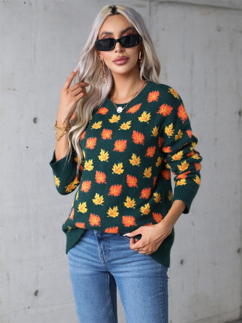 Christmas Leaves Sweater - Round Neck Winter Top - Image 3
