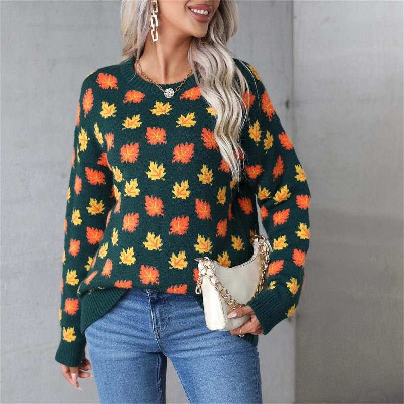 Christmas Leaves Sweater - Round Neck Winter Top - Image 4