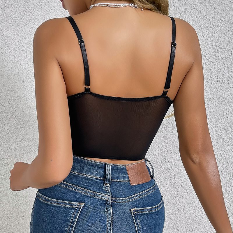 Sexy Low Cut Floral Embroidered Cropped Vest - Chest Support - Image 5