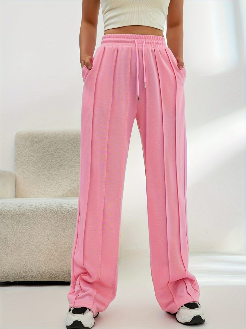 Gray High-Waist Wide Leg Sweatpants - Casual Loose Track Pants for Women