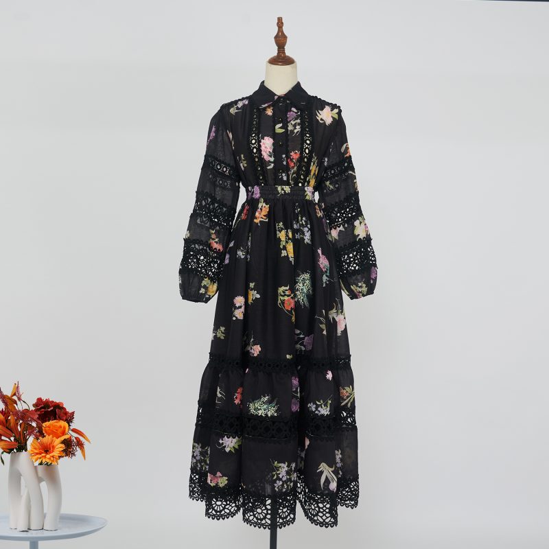 Spring & Autumn Lace Patchwork Blouse & Long Skirt Set - Image 2
