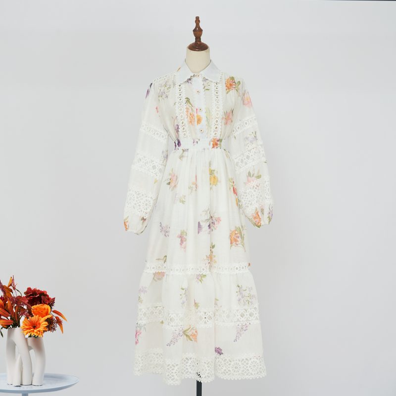 Spring & Autumn Lace Patchwork Blouse & Long Skirt Set