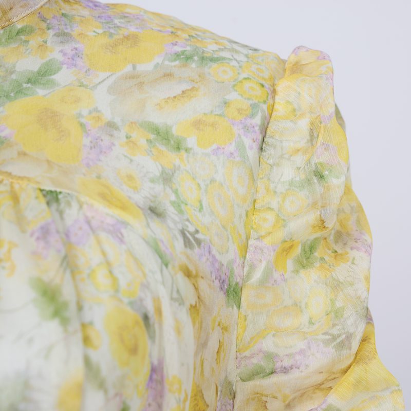 Stand Collar Tie Waist Floral Long Dress - Spring/Autumn - Image 4