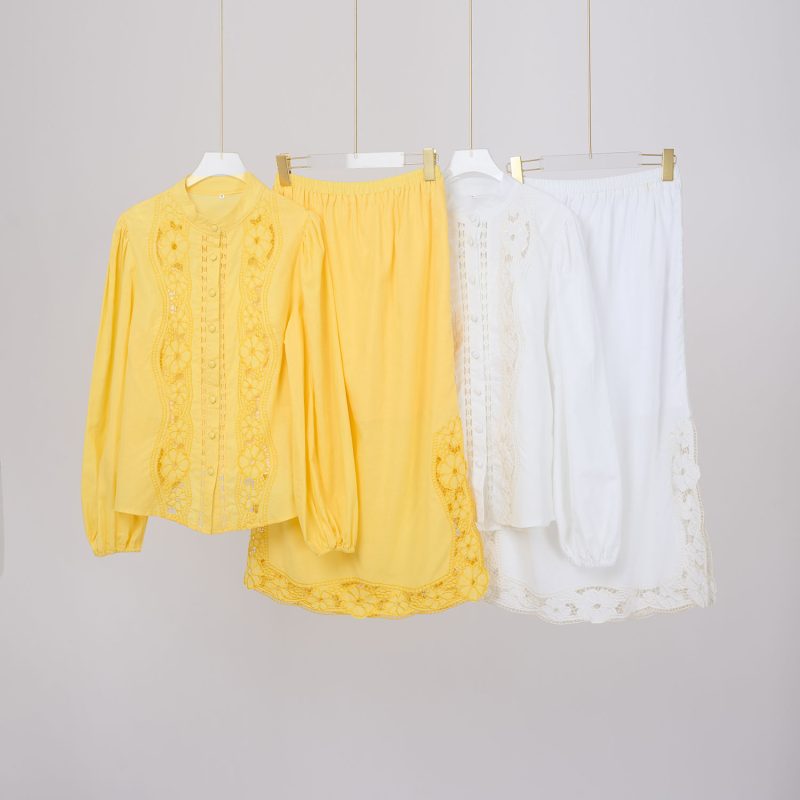 Solid Color Button Embroidery Skirt Three-Piece Set - Spring & Autumn - Image 2