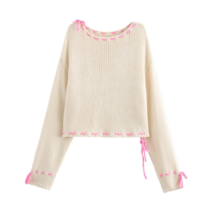 Drawstring Thick Needle Sweater - Long Sleeve Autumn Top - Image 4