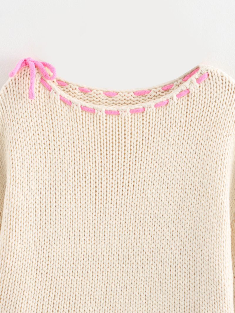 Drawstring Thick Needle Sweater - Long Sleeve Autumn Top - Image 5