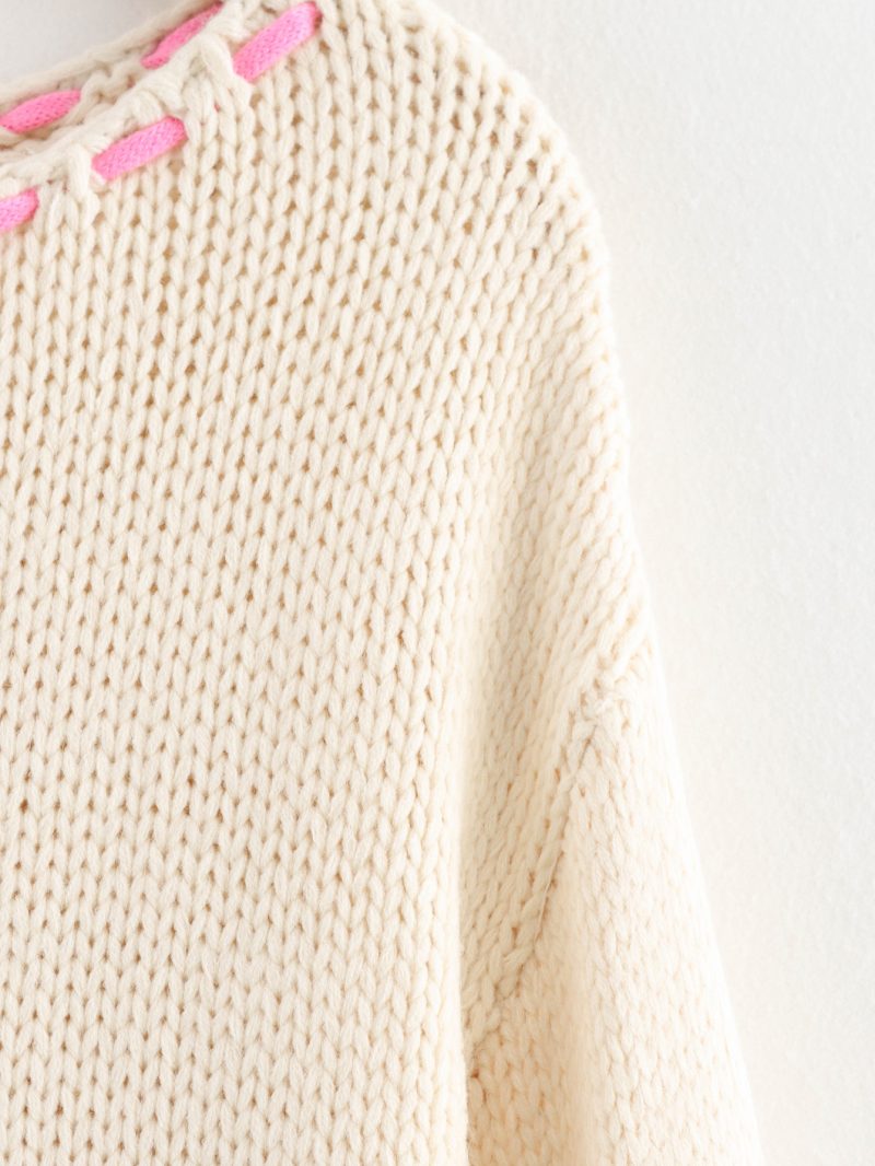 Drawstring Thick Needle Sweater - Long Sleeve Autumn Top - Image 7