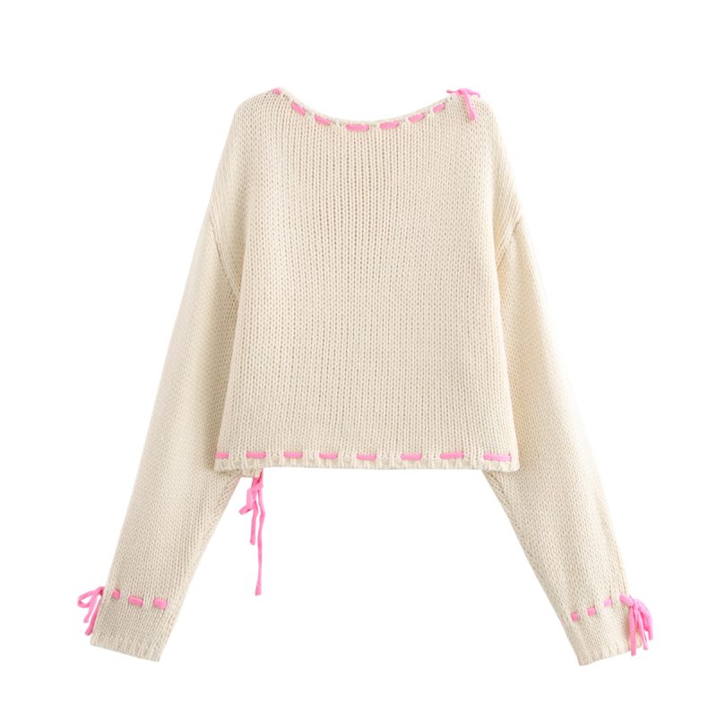 Drawstring Thick Needle Sweater - Long Sleeve Autumn Top - Image 14