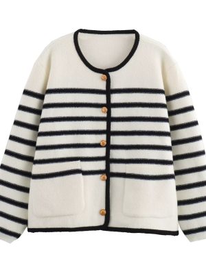 Vintage Stripe Knitted Cardigan – Autumn Winter