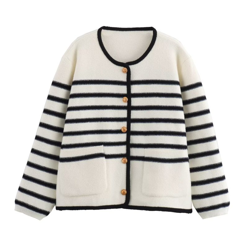 Vintage Stripe Knitted Cardigan - Autumn Winter