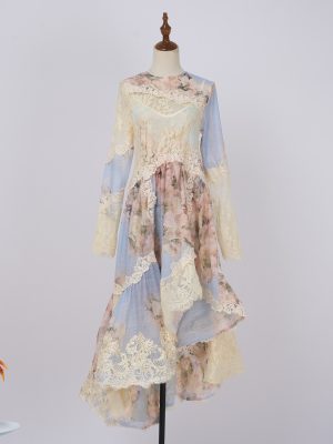 French Vintage Lace Print Dress