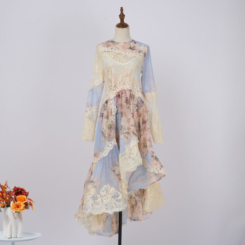 French Vintage Lace Print Dress