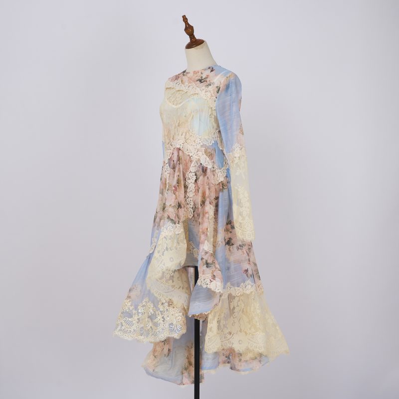French Vintage Lace Print Dress - Image 2