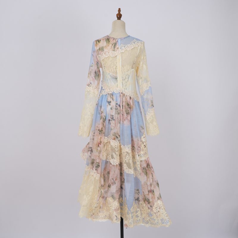 French Vintage Lace Print Dress - Image 3