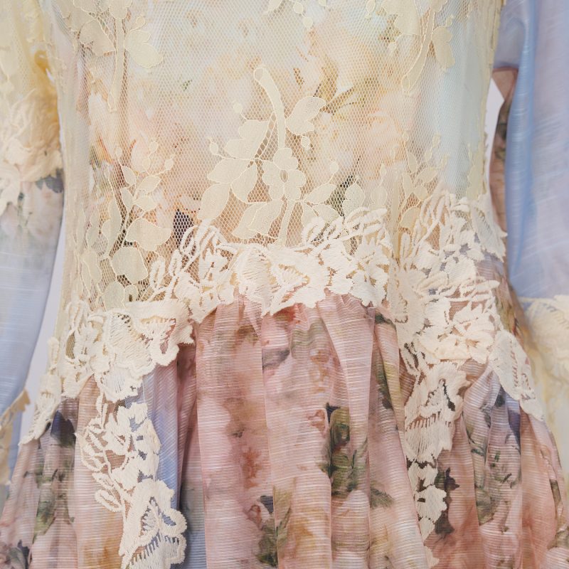 French Vintage Lace Print Dress - Image 7