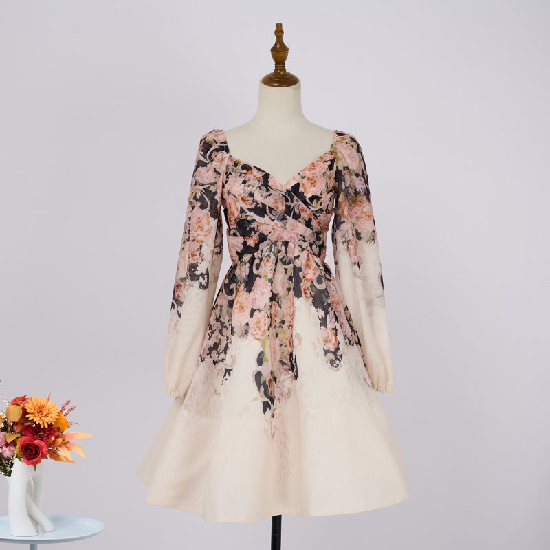 V-Neck Draped Rococo Short Dress