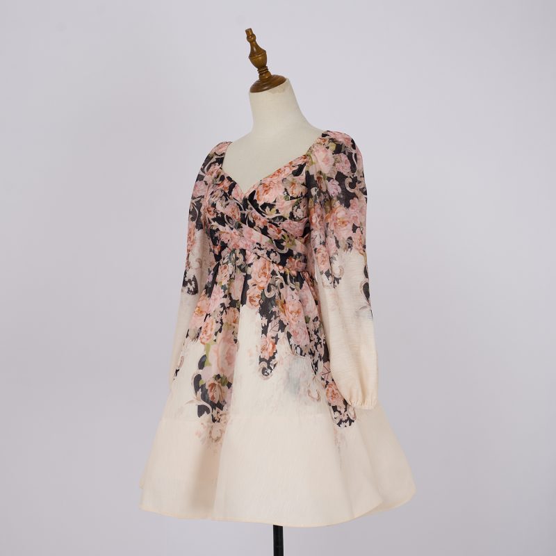 V-Neck Draped Rococo Short Dress - Image 2