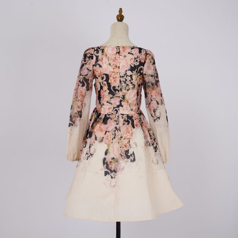 V-Neck Draped Rococo Short Dress - Image 3