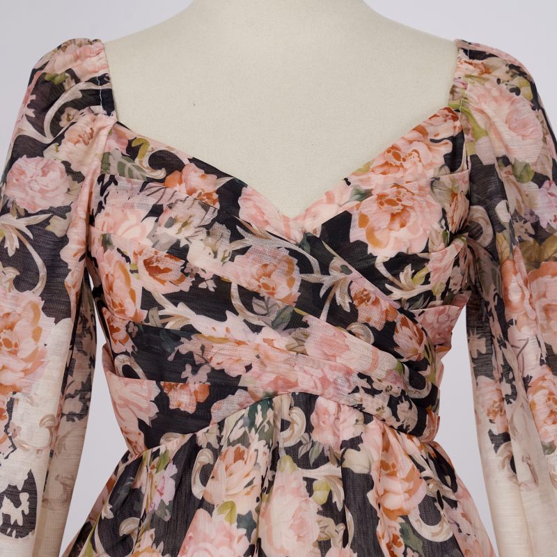 V-Neck Draped Rococo Short Dress - Image 5
