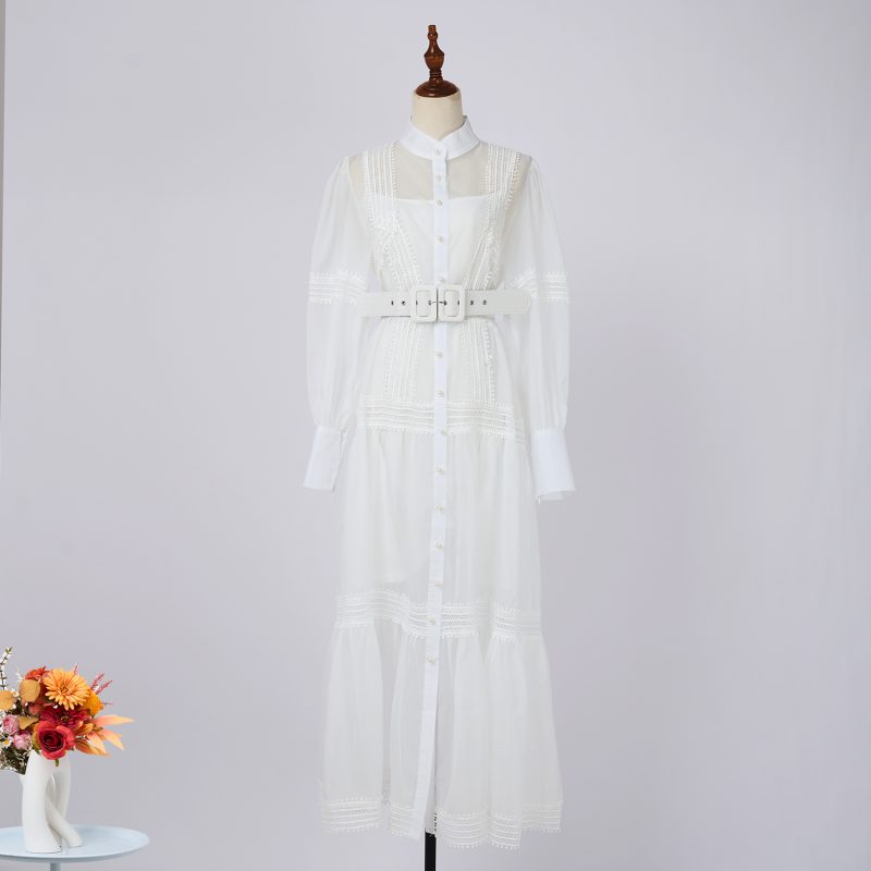 Stand Collar Splicing Lace Long Sleeve Dress - Spring & Autumn - Image 4