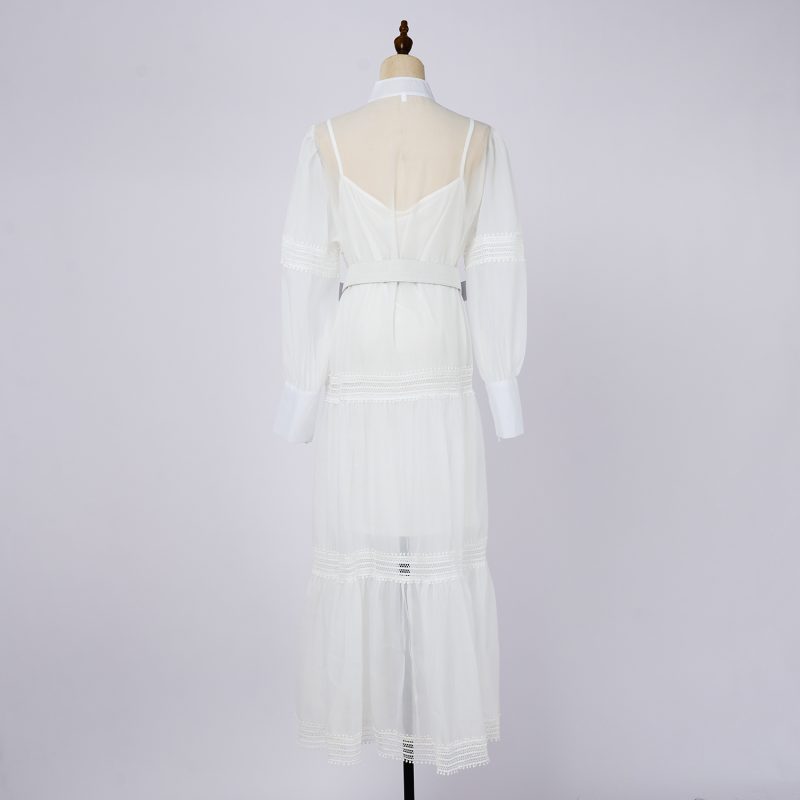 Stand Collar Splicing Lace Long Sleeve Dress - Spring & Autumn - Image 6
